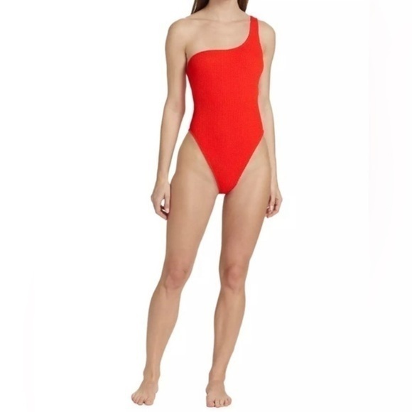 Good American Always Fits Crinkle One Shoulder One Piece Swimsuit Sz 7-8/4XL-5XL - Picture 1 of 14
